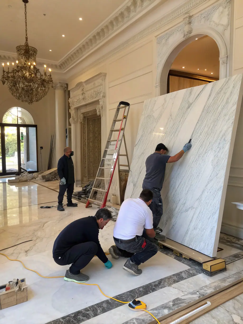 An image of ObraElite's team working on the interior of a luxury residential complex, emphasizing the attention to detail and high-quality materials used.