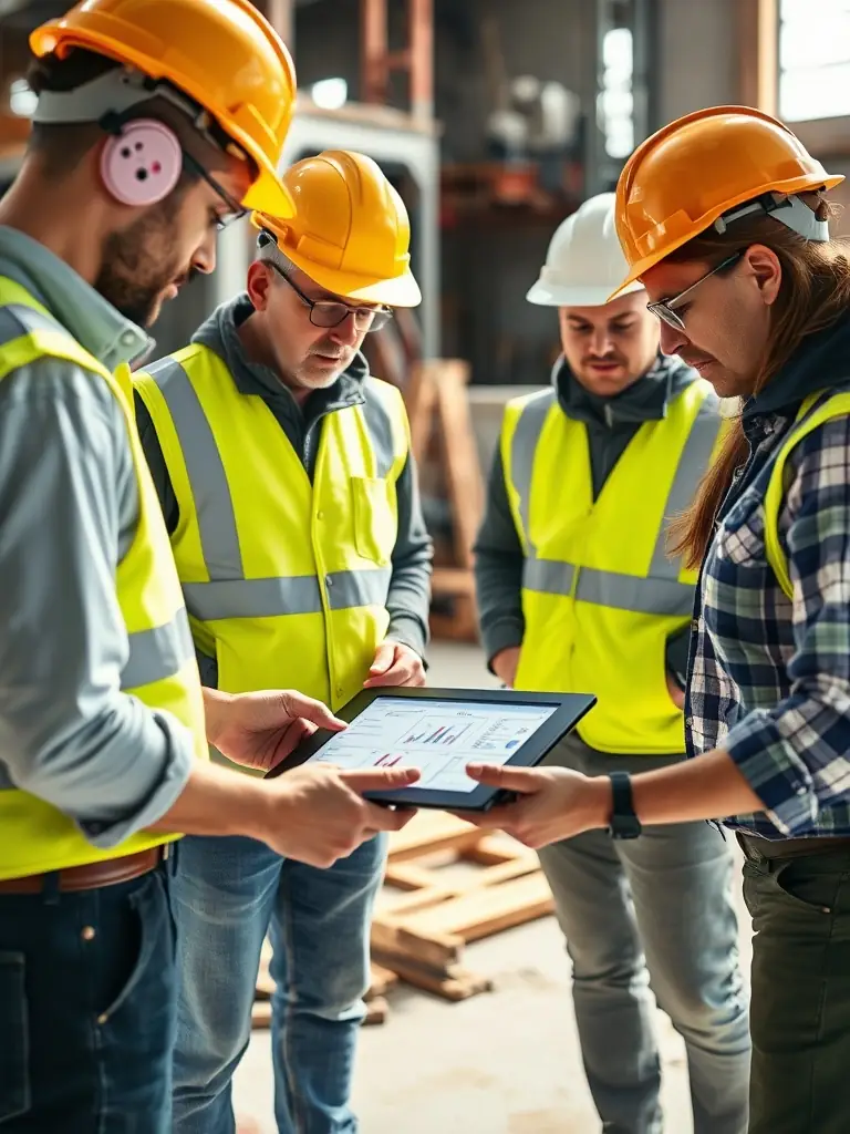A detailed shot of ObraElite's team using advanced technology for infrastructure development, showcasing the company's commitment to innovation and precision.