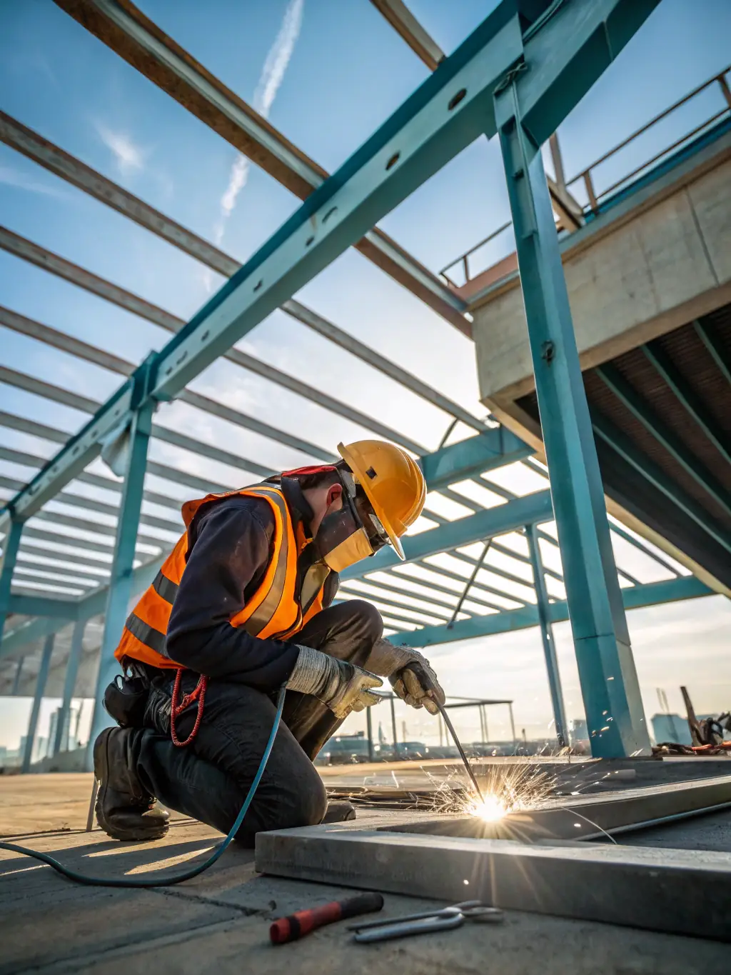 A close-up shot of a construction worker using high-quality materials, emphasizing ObraElite's commitment to quality.